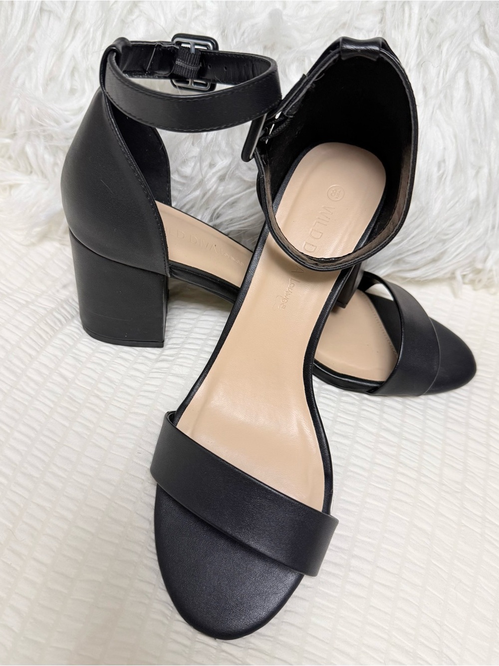 Wild Diva Black Ankle-Strap Block Heel Sandals